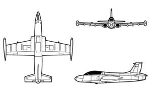 Aermacchi MB-326 3-view line drawing.png