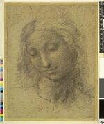 Head of the Virgin, looking down to left, after Raphael, 1860,0616.120.jpg