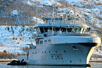 SHV Olav Tryggvason (P380) off Ramsund, Norway, on 8 February 2017.JPG