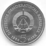 5 Mark DDR 1984 - Leipzig,Thomaskirche - Wertseite.JPG