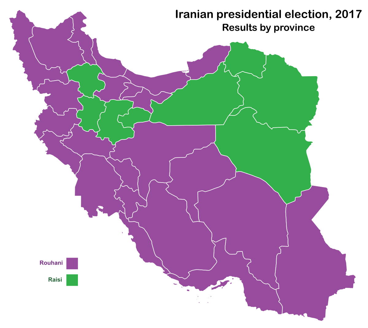 Iranian presidential election, 2017 by province.svg