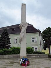 Detail of World War I and II victim memorial in Moravské Budějovice, Třebíč District.JPG