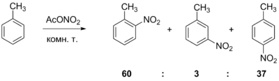 Acetylnitrate toluene reaction
