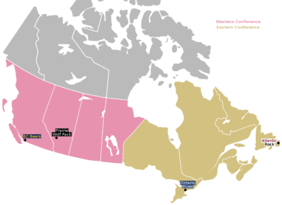 Locations of the four Canadian Rugby Championship teams.
