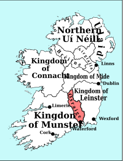 Основные королевства средневековой Ирландии. Красным цветом выделено королевство Осрайге