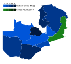 1991 Zambian presidential election (results by province).svg