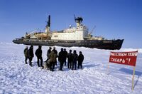 RIAN archive 505370 Explorers at North Pole-27 Station meet icebreaker "Sibir".jpg
