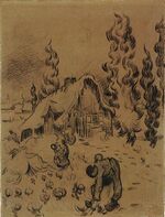 Van gogh Snow-Covered Cottages with Cypresses and Figures vgm f1593r jh1906.jpg