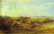 Fyodor Vasilyev Landscape with peasants huts and pond near St Petersburg.jpg