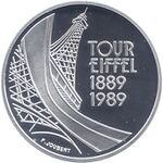 France, 1989 - 5 francs, Fifth Republic, 100th Anniversary of the Eiffel Tower, silver, obverse.jpg