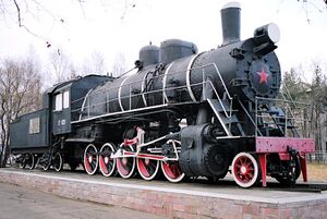 Паровоз Ел629 в Уссурийске (Приморский край), в топке которого были сожжены(мёртвые, предварительно расстрелянные за красный террор и убийство 123 бело-офицеров) Лазо, Сибирцев и Луцкий