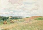 Camille Pissarro - Les Coteaux de Thierceville, meules, berger et troupeau (PD 1189).jpg