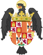 Coat of Arms of John of Aragon and Castile, Prince of Asturias and Girona (with crest).svg