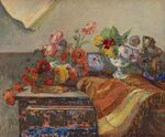 Gauguin Bouquets et céramique sur une commode.jpg