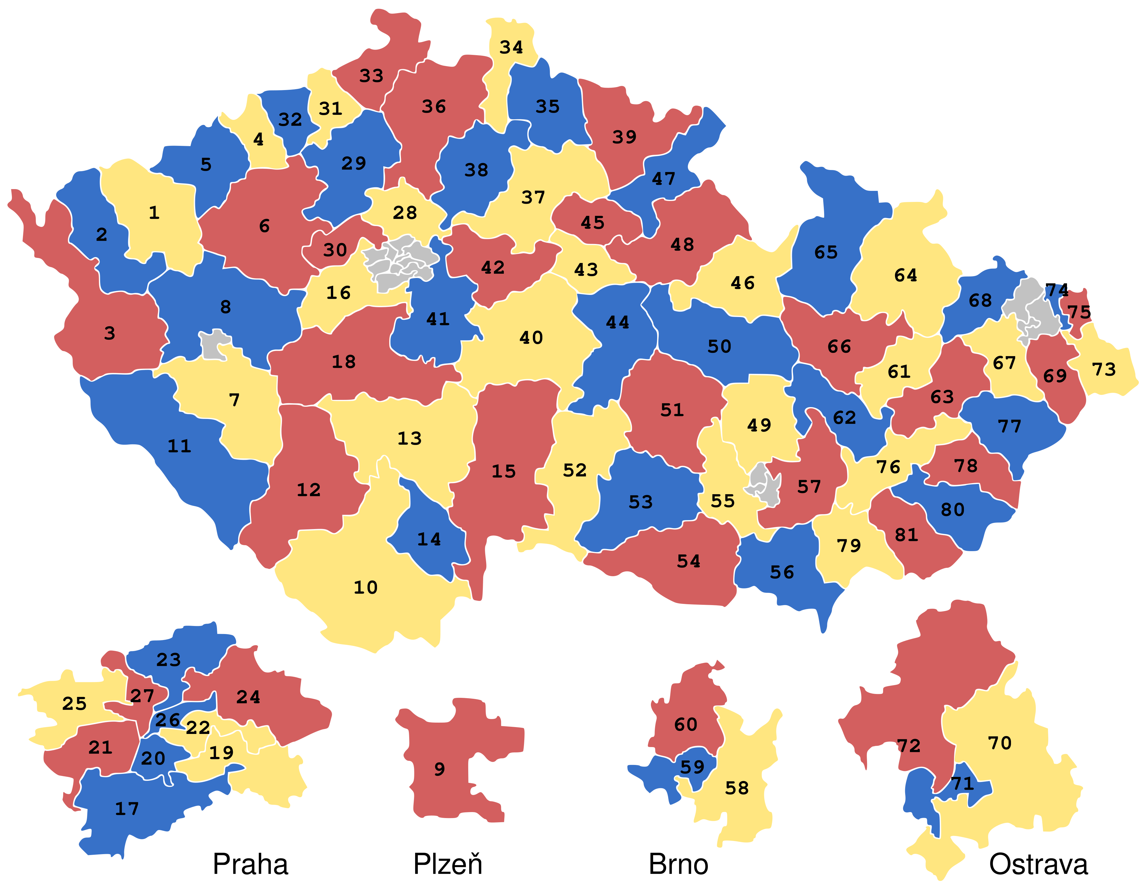 Map of the Senate of the Czech Republic electoral districts - thirds.svg
