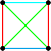 Полный граф '"`UNIQ--postMath-000000CE-QINU`"' рёберно раскрашен в 4 цвета