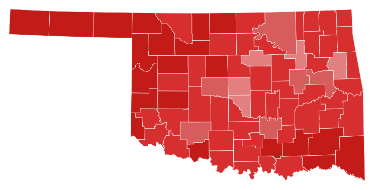 2022 United States Senate election in Oklahoma results map by county.svg