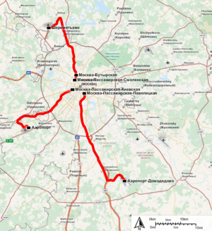 Маршруты поездов Аэроэкспресс на Московском узле (interactive map)