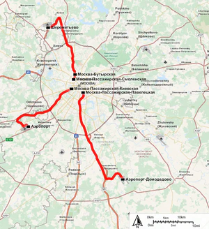 Маршруты поездов Аэроэкспресс на Московском узле (interactive map)