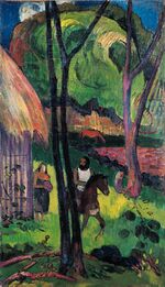 Gauguin Cavalier devant la case.jpg