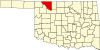 Map of Oklahoma highlighting Woods County.svg