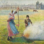 Camille Pissarro - Gelée blanche, jeune paysanne faisant du feu (PD 857).jpg