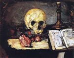 Cezanne - Stilleben mit Totenkopf, Kerze und Buch.jpg