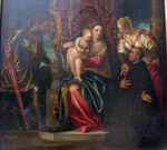 Paolo veronese, madonna col bambino tra i santi giorgio e giustina con un benedettino inginocchiato, 1554 ca. 02.JPG