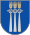 A coat of arms depicting three golden crowns with five spikes protruding from their tops all on a blue background