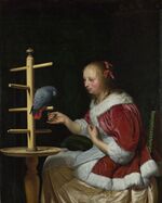 Mieris 1, Frans van - A Young Woman in a Red Jacket Feeding a Parrot - National Gallery.jpg