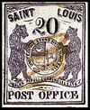 USA postmaster provisional stamp St Louis MO 1845 Mi 3 Sc 11X3 cancelled.jpg
