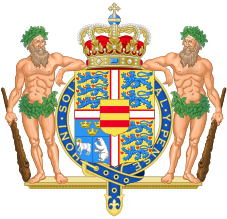 Coat of Arms of the Monarch of Denmark (Member of the Garter Variant).svg