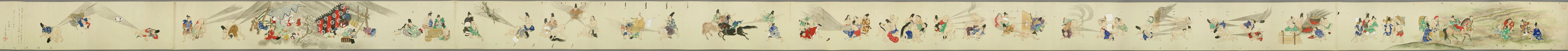 «Битва кишечными газами» (яп. 屁合戦 хэ гассэн). Свиток, хранящийся в библиотеке Университета Васэда, имеет размеры 29,6×1003,1&nbsp;см.[3]