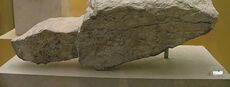 Fragment of an inscribed base for the statues of the Tyrannicides, Harmodius and Aristogeiton. Ancient Agora Museum of Athens.jpg