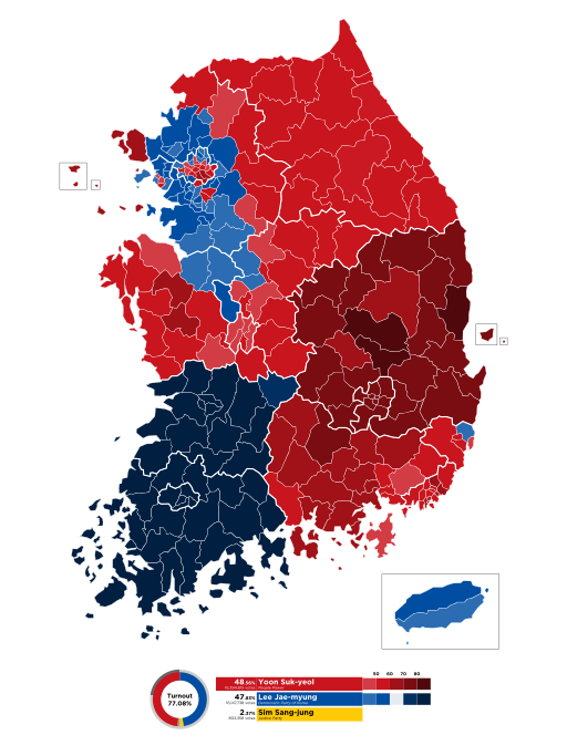 2022 Republic of Korea Presidential Election, Municipal-level divisions.svg