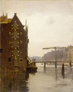 Willem Witsen - Pakhuizen aan een Amsterdamse gracht op Uilenburg.jpg