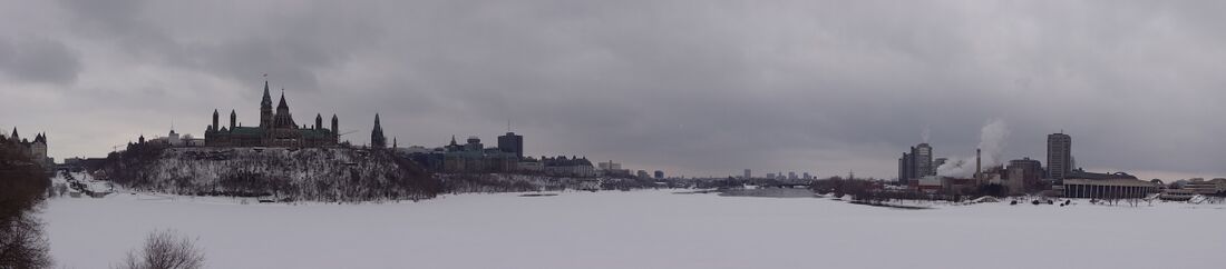 Ottawa River overlooking Parliament hill to the left and the Canadian Museum of History to the right