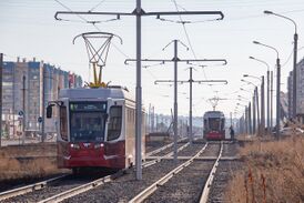 Trams 71-623-04.01 № 3211 and 3204 in Magnitogorsk.jpg