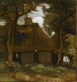 Van gogh cottage with trees and peasant woman f187 jh808.jpg