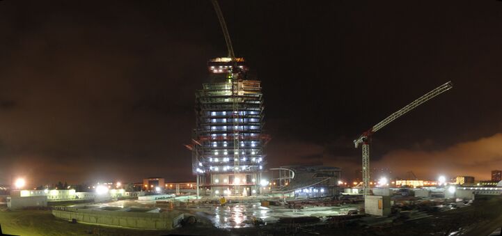 Состояние строительства на 23 февраля 2013 года: закладка 19 этажа бетонной сердцевины