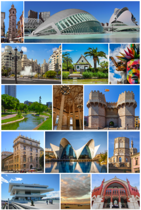 Collage de la ciudad de Valencia, capital de la Comunidad Valenciana, España.png