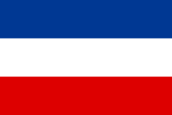 Флаг с тремя горизонтальными полосами панславянских цветов: синей, белой и красной