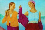 Two girls by Petrov-Vodkin (1915, Saratov).jpg