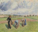 Camille Pissarro - Paysannes ramassant des herbes, Eragny (PD 830).jpg