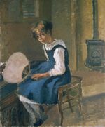 Jeanne Holding a Fan, c.1874, by Camille Pissarro. Oil on canvas, The Ashmolean Museum,.jpg