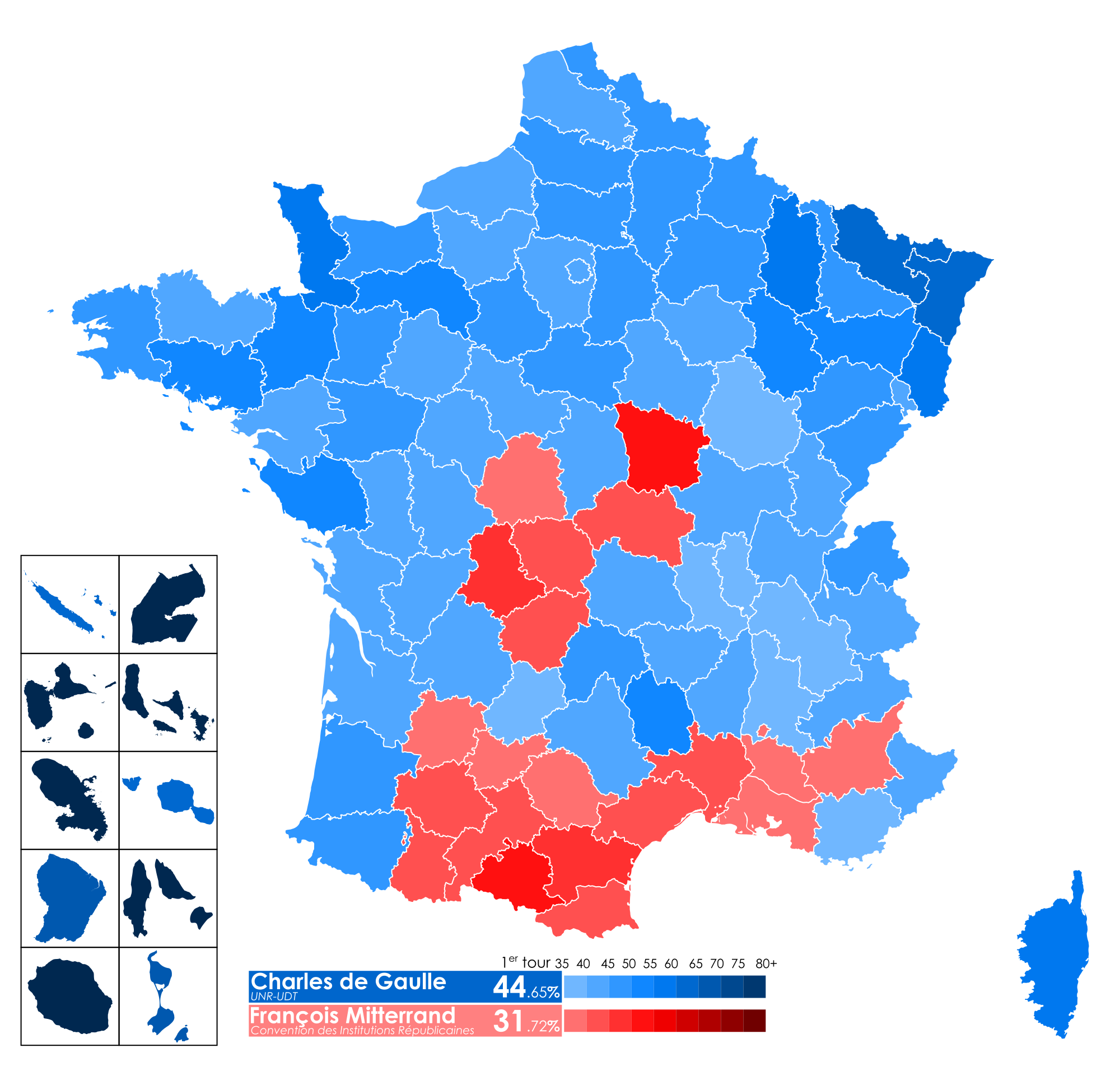 Élection présidentielle française de 1965 T1 résultats par département.svg