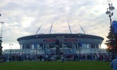 Kirov's monument in the front of Krestovsky Stadium.jpg