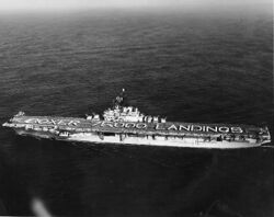 USS Boxer (CVA-21) celebrating 75,000 aircraft landings in November 1955 (NH 97283).jpg