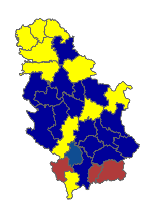 Serbian parliamentary election (2012) by majority of popular vote in each district.svg