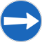 Vorgeschriebene Fahrtrichtung&nbsp;— hier rechts/Obligation de tourner à droite avant le panneau/Direzione obbligatoria a destra